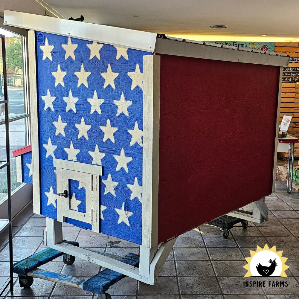 Patriotic Chicken Coop, 15 chickens Inspire Farms