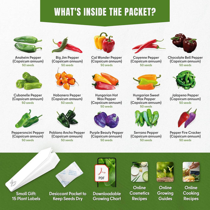 15 Sweet & Hot Pepper Seeds Vegetable Variety Pack