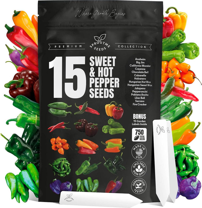 15 Sweet & Hot Pepper Seeds Vegetable Variety Pack