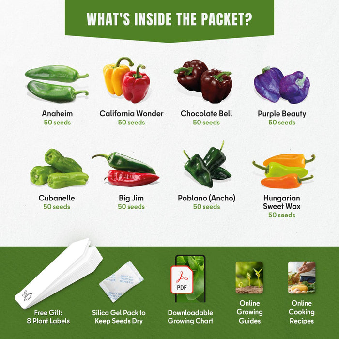 8 Sweet & Mild Pepper Seeds Variety Pack