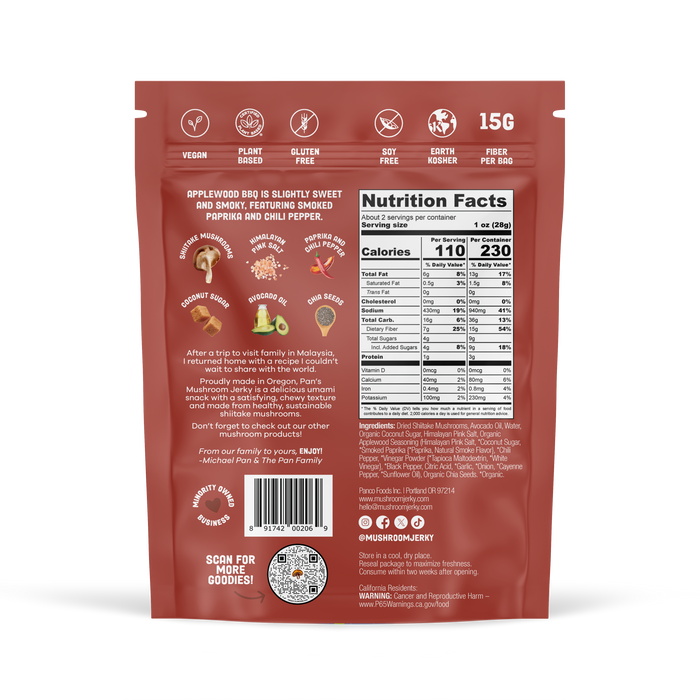 Pan's Mushroom Jerky - 2.2oz Applewood BBQ