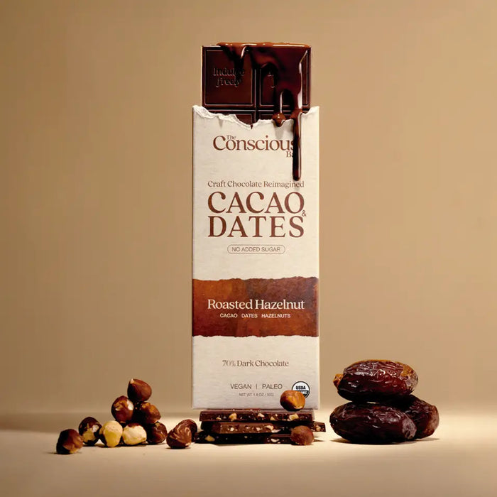 Date Sweetened Dark Chocolate Roasted Hazelnut– 70% Cacao