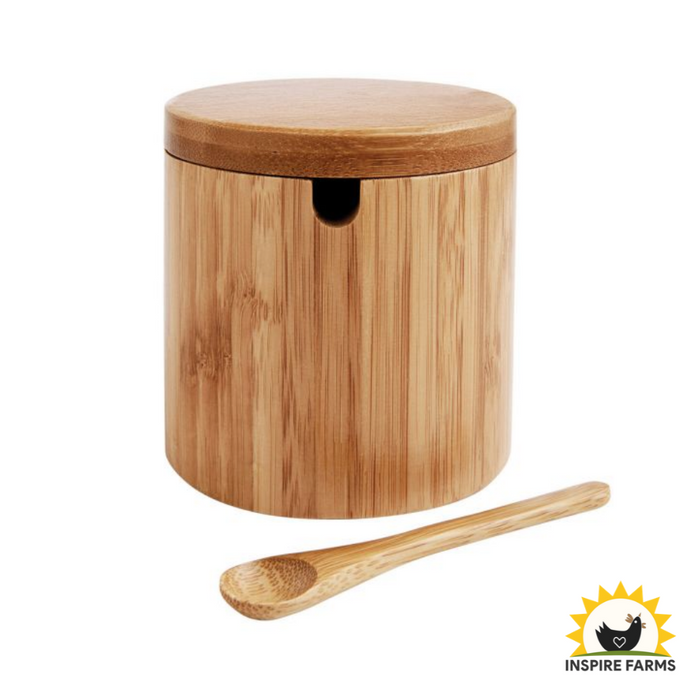 Bamboo Salt Box with Lid & Spoon 7oz - Kitchen Storage