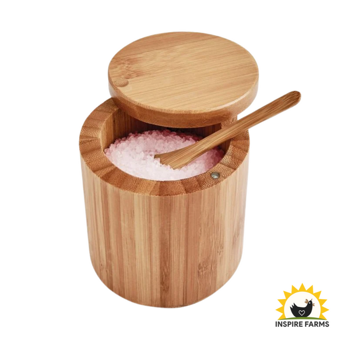 Bamboo Salt Box with Lid & Spoon 7oz - Kitchen Storage