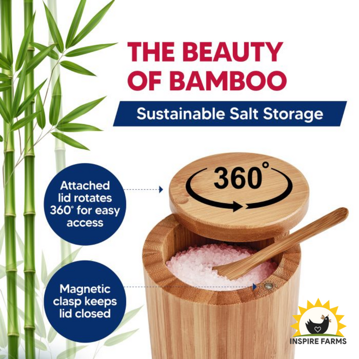 Bamboo Salt Box with Lid & Spoon 7oz - Kitchen Storage