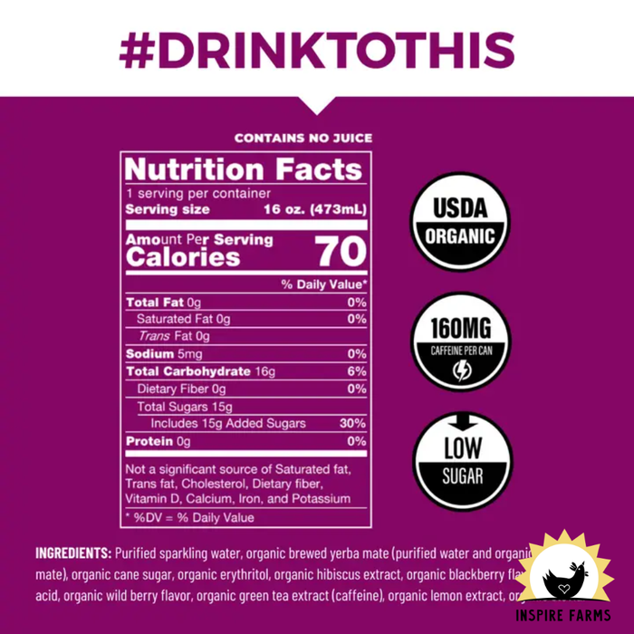 Organic Yerba Mate Tea – Sparkling & Non-Carbonated Energy Drink 16oz