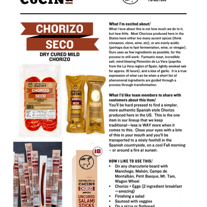 Charlito’s Cocina Chorizo Seco (Pre-Sliced)