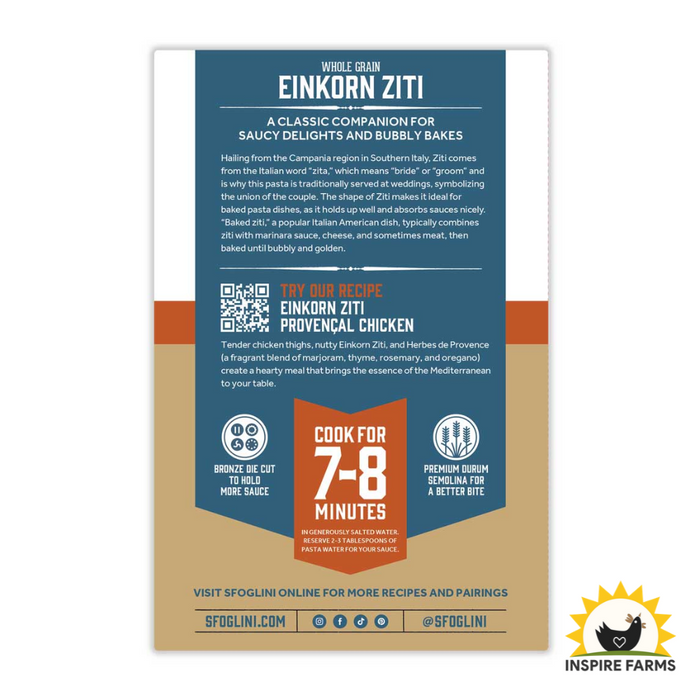 Organic Einkorn Ziti Pasta