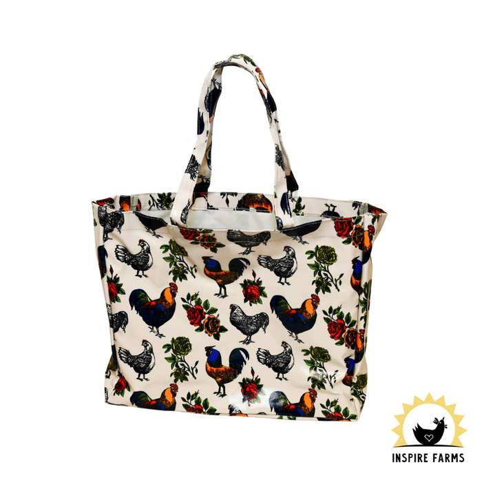 Fluffy Layers™ PVC Tote Bag - Country Girl Roosters & Roses