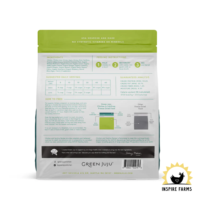 Green Juju Dog & Cat Extras Chicken Sardine Freeze-Dried Recipe 14oz