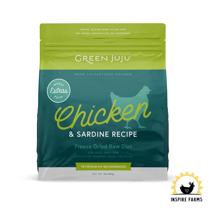 Green Juju Dog & Cat Extras Chicken Sardine Freeze-Dried Recipe 14oz