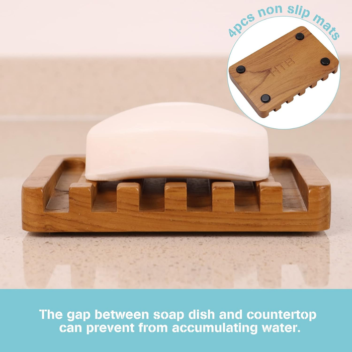 Self Draining Teak Wood Soap Holder
