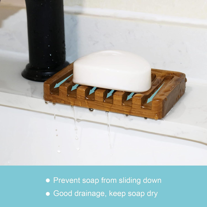 Self Draining Teak Wood Soap Holder