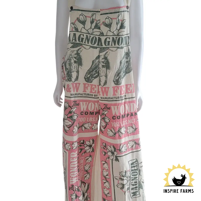 Vintage Flour Sack Print Jumpsuit with Straps