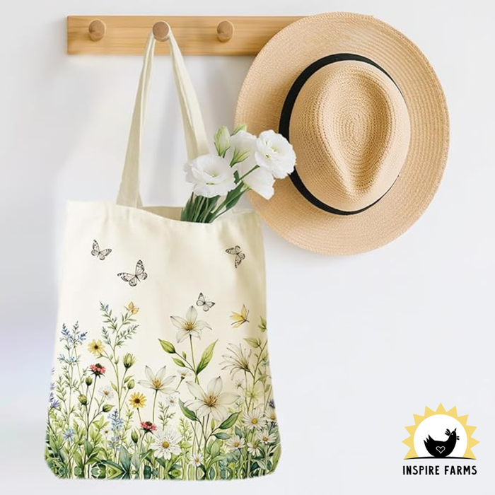 Wildflower Canvas Tote Bag with Inner Pocket