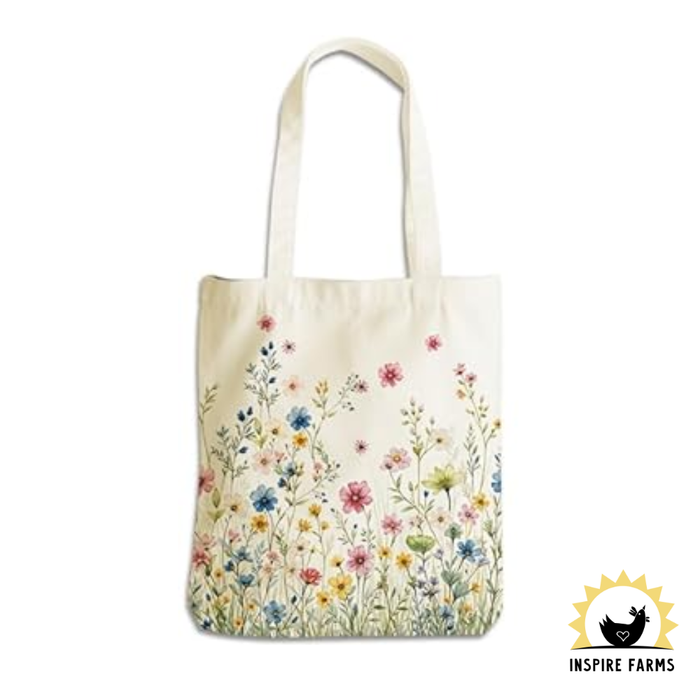 Wildflower Canvas Tote Bag with Inner Pocket