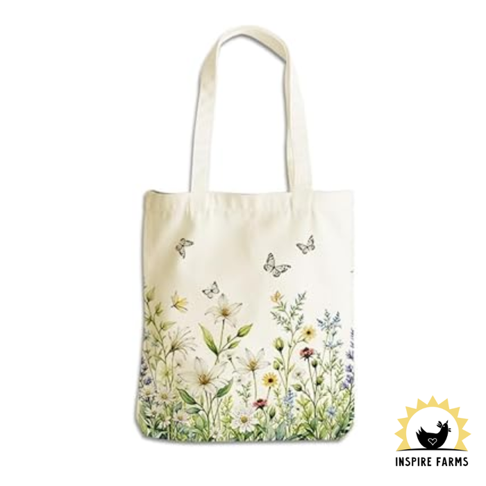 Wildflower Canvas Tote Bag with Inner Pocket