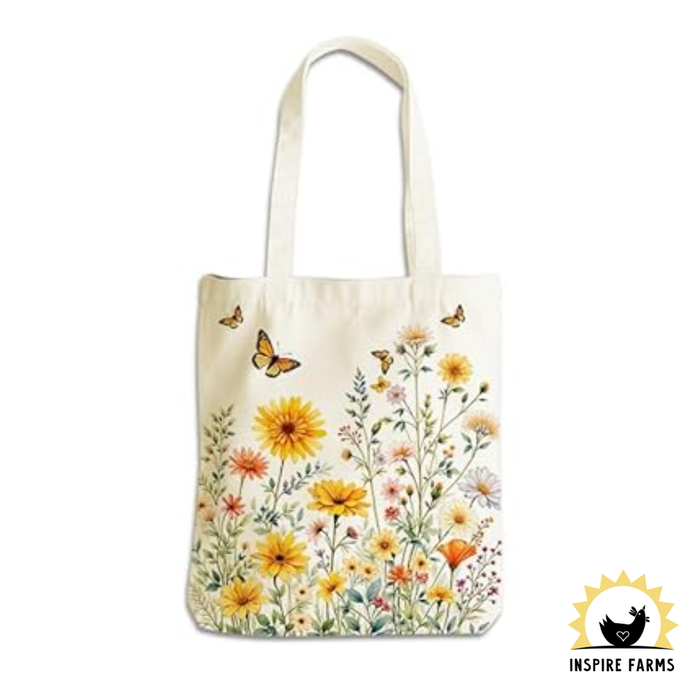Wildflower Canvas Tote Bag with Inner Pocket