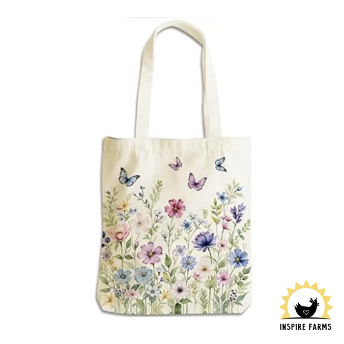 Wildflower Canvas Tote Bag with Inner Pocket