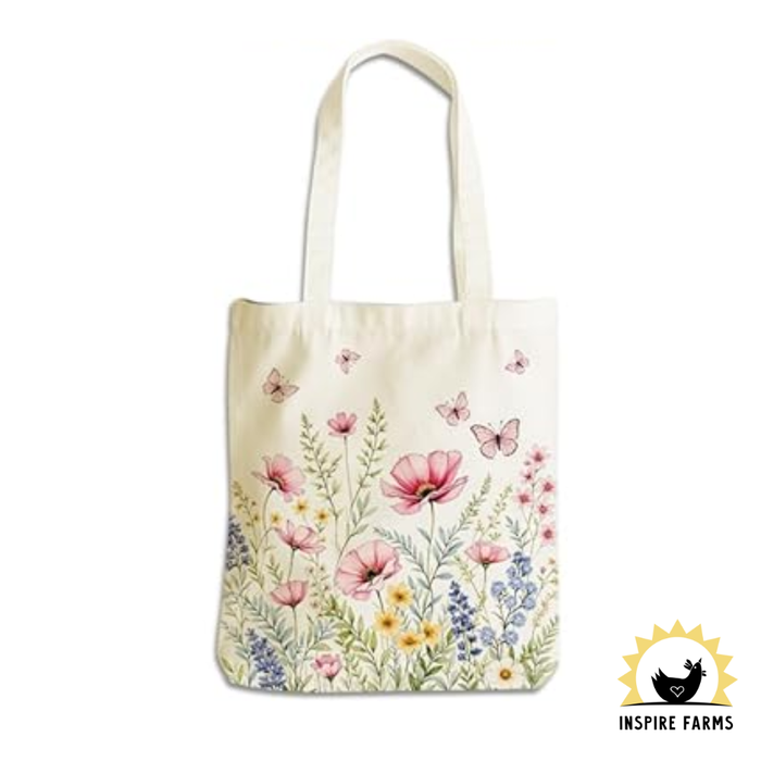 Wildflower Canvas Tote Bag with Inner Pocket