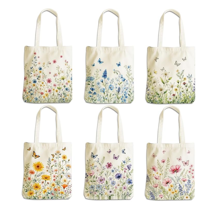 Wildflower Canvas Tote Bag with Inner Pocket