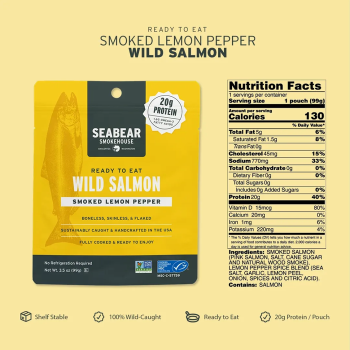 SeaBear Smokehouse Ready-To-Eat Lemon Pepper Pink Salmon