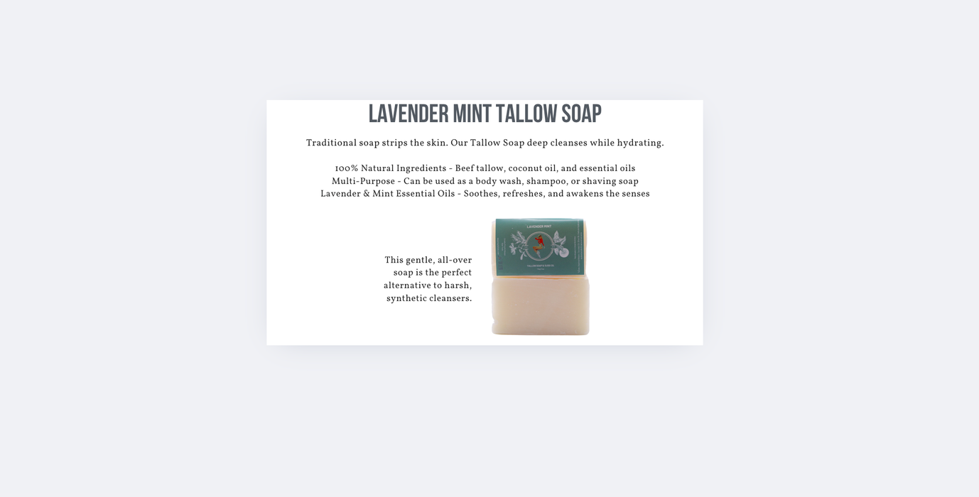 All Natural Tallow Soap, Lavender Mint & Unscented