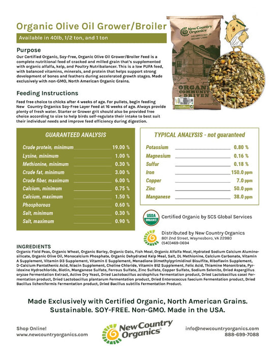 SPECIAL ORDER New Country Organics Olive Oil Poultry Grower Feed 19%